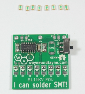 Polarized LEDs have a green triangle on the back to match the white triangles on the PCB