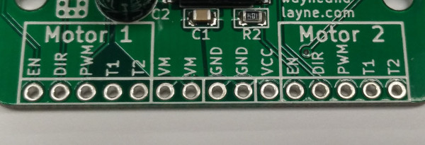Closeup of motor driver interface pins