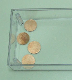 Apply copper foil buttons inside the top of the clear case